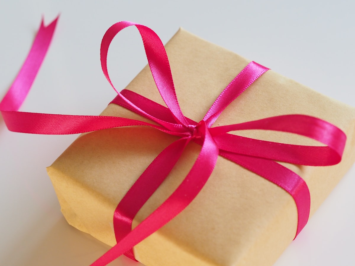 A gift box tied with a ribbon